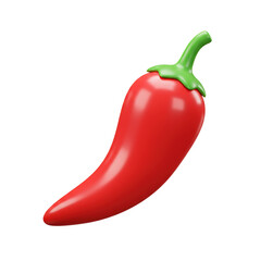 A single red chili pepper with a green stem, rendered in a smooth, glossy style against a white background.
