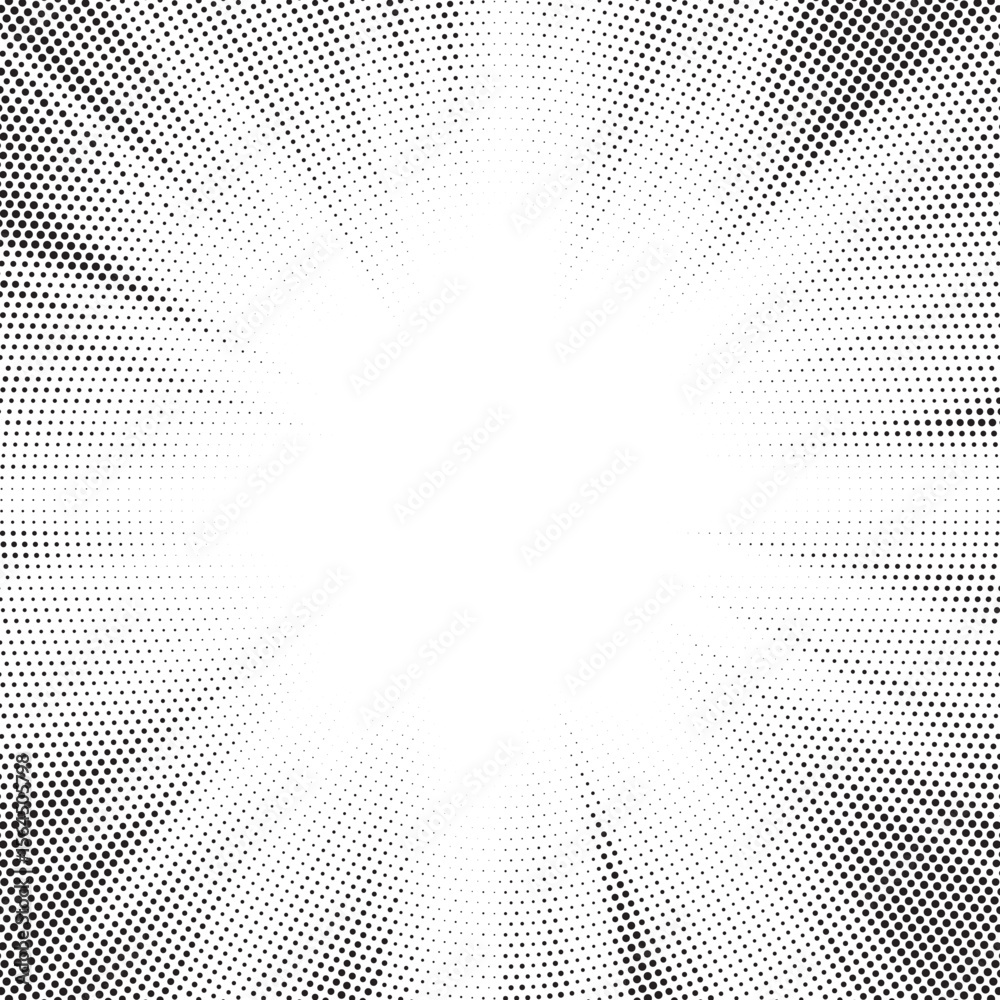 Poster Halftone gradient sun rays pattern. Abstract halftone vector dots background. monochrome dots pattern. Vector background in comic book style with sunburst rays and halftone. Retro pop art design.
