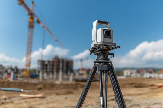 Surveying equipment on construction site