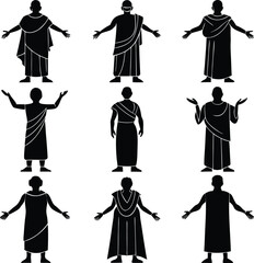 Ancient Greek Toga Silhouettes: Vector Illustration of Classical Roman Clothing Styles