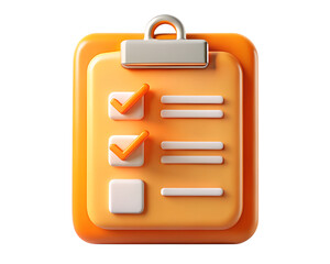 An orange clipboard with checkmarks isolated on transparent background