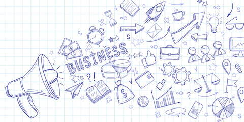 Megaphone. Business idea. Startup concept. Goal achievement. Vector illustration .