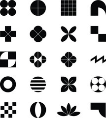 black and white icons set