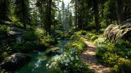 Enchanted Mountain Trail: A Serene Journey through Lush Forests and Crystal Streams