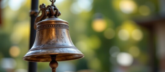 Ringing antique bell outdoor park photography natural lighting close-up historical significance