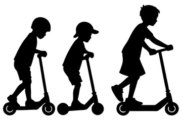 Children Silhouettes Riding Scooters, Active Lifestyle