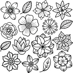 Floral Vector Art: Black and White Flower Illustrations, Botanical Line Art Designs