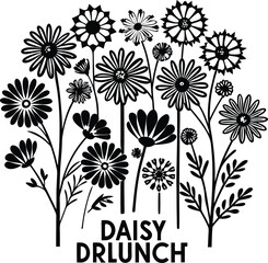 Daisy Drlunch Black and White Floral Illustration, Flower Graphic Design, Botanical Art Print