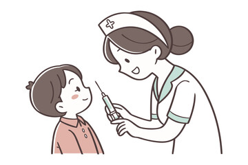 Friendly nurse gently administers injection to a happy child promoting healthcare and well being with a touch of care and reassurance
