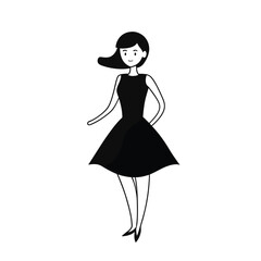 Silhouette Of Black Dress Vintage Style Girl with Hair Bow Vector Art