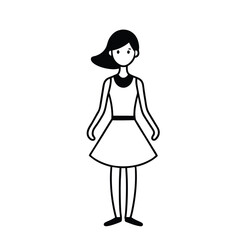 Cartoon Style Woman Standing in Dress Vector