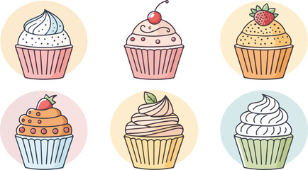 Cupcake Illustration vector design, Set of Cupcakes vector design, Muffin Illustration vector design