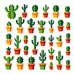 Assorted Cactus Plant Collection-Cute Potted Cacti Arrangement-Vibrant Succulents in Pots-Botanical Illustration with Desert Plants-Indoor Decor with Greenery