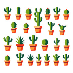 Assorted Cactus Plants in Pots-Cute Vector Succulents-Ideal for Home Decor-Botanical Illustration-Desert Plants Collection-Indoor Gardening Ideas-Trendy Plant Patterns