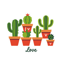 Cute Cactus Love Illustration- Potted Succulents Spelling Love- Valentine's Day Decor- Botanical Art- Plant Lover Gift- Whimsical Home Decor- Trendy Cactus Design