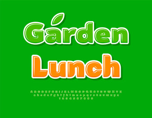 Vector Cooking poster Garden Lunch. Glossy Green Font. Elegant Alphabet Letters and Numbers set.