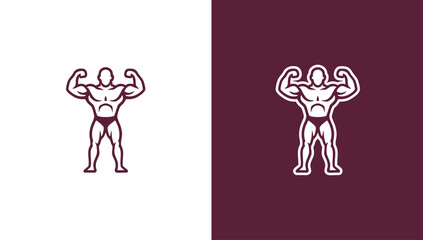 Muscular bodybuilder silhouette logo in minimalist vector style, generative ai