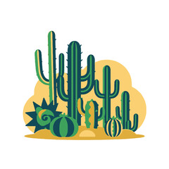 Cactus Garden Illustration-Desert Plant Scene-Southwest Decor-Botanical Art-Succulent Design-Arid Landscape-Cactus and Succulents-Desert Flora-Nature Inspired Artwork