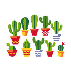 Cartoon Cactus Collection-Cute Potted Cacti-Desert Plant Illustration-Succulent Variety-Indoor Gardening-Colorful Plant Pots-Botanical Art-Trendy Home Decor-Southwestern Style-Plant Lover Gift