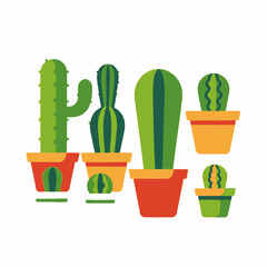 Cartoon Cactus Collection-Potted Plants Illustration-Desert Flora in Colorful Pots-Minimalist Design-Botanical Art-Modern Plant Decor-Succulent Variety-Indoor Plants-Cute Cacti
