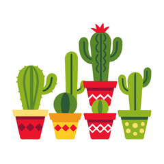 Colorful Cactus Plants in Pots-Desert Home Decor-Indoor Gardening-Cute Cactus Illustration-Succulent Plant Collection-Botanical Art-Vibrant Potted Cacti