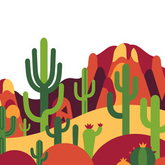Colorful Desert Landscape Illustration-Cactus and Mountains Artwork-Southwestern Style Graphic Design-Bright and Bold Desert Scene_
