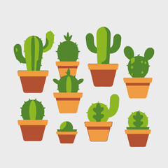 Fototapeta premium Cute Cactus Collection Vector Illustration-Variety of Potted Desert Plants-Succulent Arrangement Graphic-Botanical Art for Home Decor-Nature Inspired Design Elements