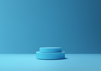 Blue Minimalist Podium for Product Display in Modern Interior Studio with Clean Background and Geometric Shapes for Mockup or Showcase Scene