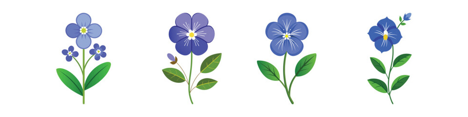 Veronica Speedwell Flower Flat Style Botanical Vector Illustration