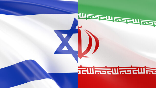 Israel and Iran Flags Composite 3D illustration