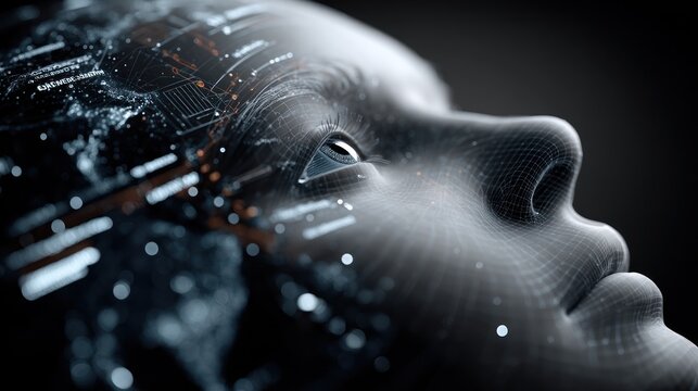 Futuristic face with integrated technology, showcasing cybernetic future