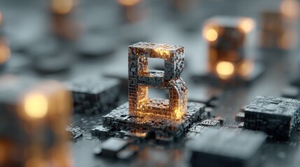 Futuristic digital representation of the letter B with circuitry textures
