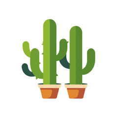 Two Potted Cacti Illustration-Minimalist Desert Plants for Home Decor-Green Cactus in Brown Pots Isolated on White-Add a Touch of Southwest Style to Your Design-Cactus Art