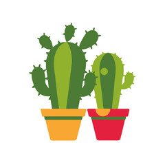 Two Potted Cacti Illustration-Bright Colors-Cute Cactus Plants in Orange and Red Pots-Desert Plant Decor-Indoor Plants-Botanical Art-Modern Plant Graphic