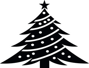 Vector art of a decorated christmas tree with a star on top, isolated on white background