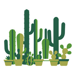 Variety of Potted Cacti Illustration - Desert Plant Collection - Green Cactus Plants for Home Decor - Modern Cactus Art - Southwestern Style Graphic - Cute Cactus Clipart
