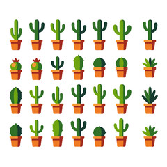 Various Cactus Collection in Pots-Indoor Plant Decor-Home Gardening Ideas-Unique Desert Plant Arrangement-Green Plants in Terracotta Pots-Botanical Illustration