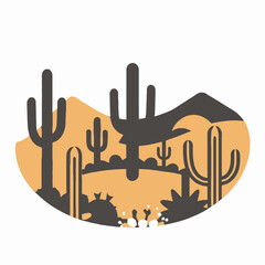 Vibrant Desert Landscape Illustration- Featuring Saguaro Cacti- Purple Flowers- and Mountain Sunset- Perfect for Southwest Inspired Designs- Desert Art