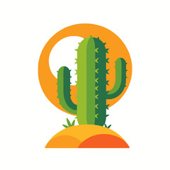 Vibrant Desert Scene - Flat Design Cactus Illustration with Bold Colors and Simplistic Shapes - Southwestern Landscape Graphic Art for Web and Print Projects