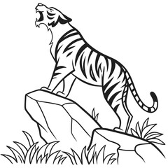 Obraz premium Roaring Tiger Illustration Vector Art of a Tiger on a Rock