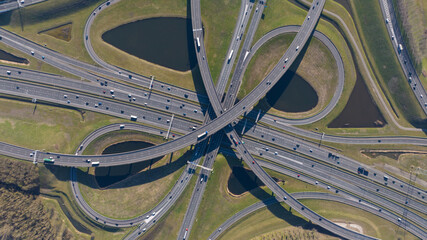 multi level traffic intersection highway, clover leaf, multil lane. Mobility and transport, to...