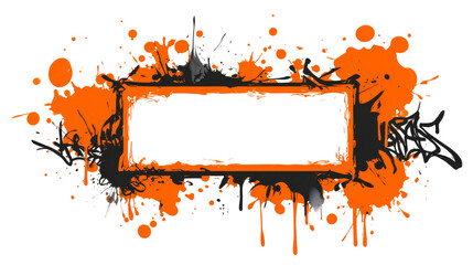 Orange and black splatter frame design with irregular rectangle shape on transparent background.

