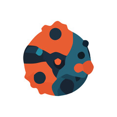 Stylized illustration of a ladybug, partially obscured, in teal and orange.