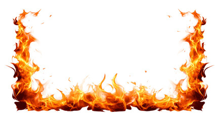 Bright orange flames frame a blank space on a transparent background.

