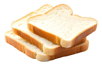 A stack of three slices of white bread isolated against a black background