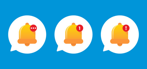 Notification Bell Icons with Message, Number, and Alert Badge on Blue Background