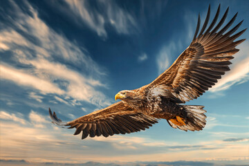 Fototapeta premium A majestic eagle soars in the sky.