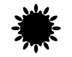 Black abstract sunburst shape with rounded projections on a white background