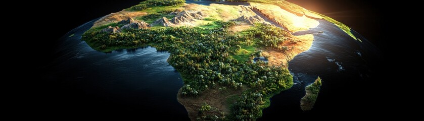 Detailed view of Earth highlighting lush green forests and diverse landscapes from space