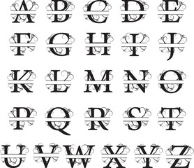 Full Alphabet Letter Set Split Monogram Calligraphy Font
